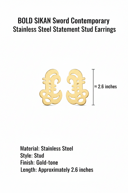 BOLD SIKAN Sword Contemporary Stainless Steel Statement Stud Earrings Only