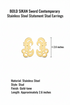BOLD SIKAN Sword Contemporary Stainless Steel Statement Stud Earrings Only