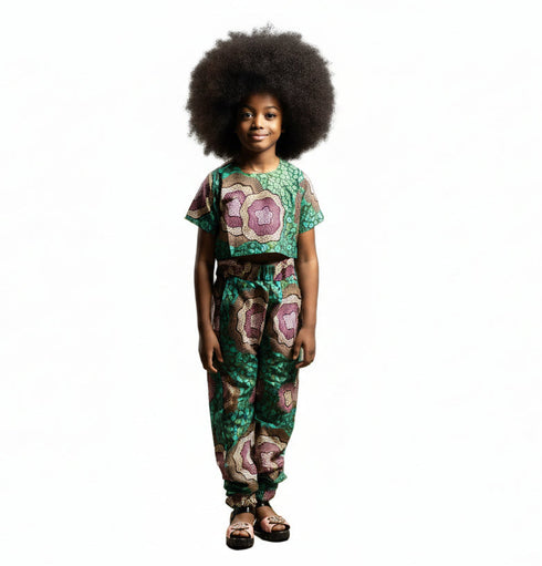Buiteyo Girls Ankara Pattern Print Two-Piece Set with Elastic Band