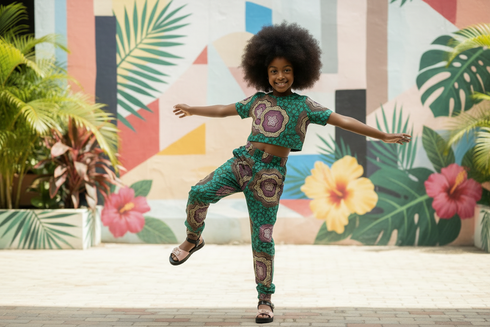 Buiteyo Girls Ankara Pattern Print Two-Piece Set with Elastic Band