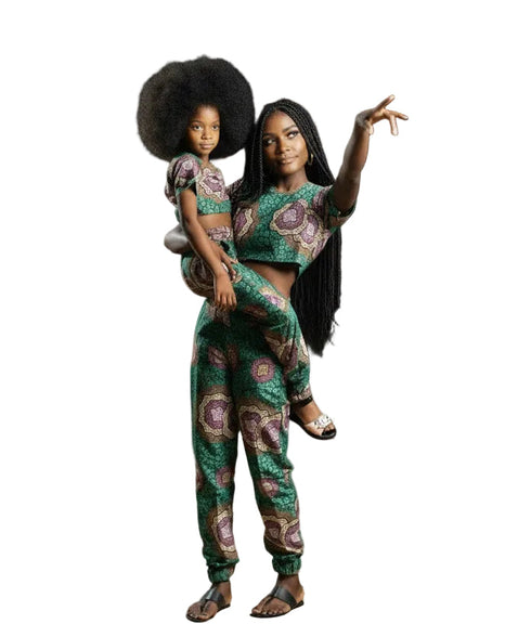 Buiteyo Girls Ankara Pattern Print Two-Piece Set with Elastic Band