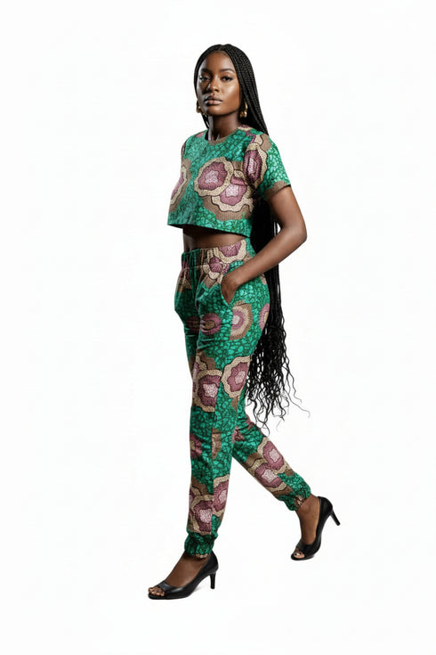 Buiteyo Women Ankara Pattern Print Two-Piece Set with Elastic Band