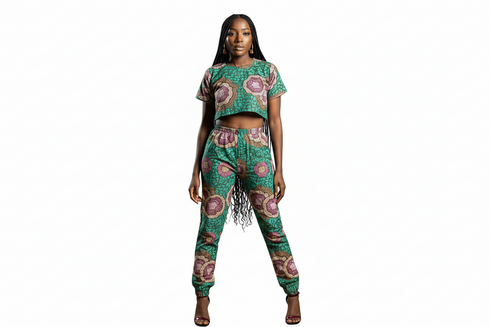 Buiteyo Women Ankara Pattern Print Two-Piece Set with Elastic Band
