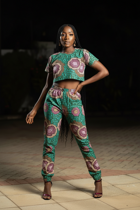 Buiteyo Women Ankara Pattern Print Two-Piece Set with Elastic Band