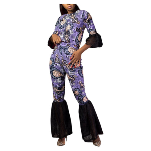 Busola Women Ankara Two-piece with Bell Sleeves and Flared Hem