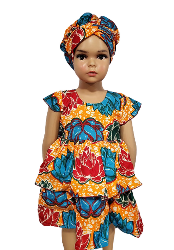 Butterfly sleeve Cut and Attach African Print Girl Dress