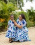 CHIDINMA Short Blue Blossom 2-Type Style Ankara Peplum Dress