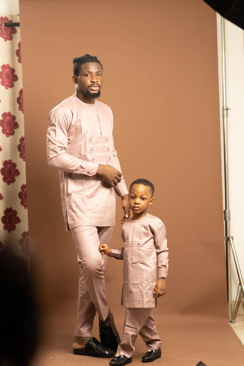 CHINEDU Prestige African Long-sleeve Men's Senator Outfit Set -  Royal Gold Edition