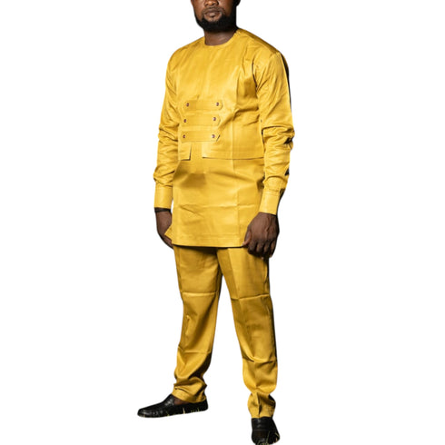 CHINEDU Prestige African Long-sleeve Men's Senator Outfit Set -  Royal Gold Edition