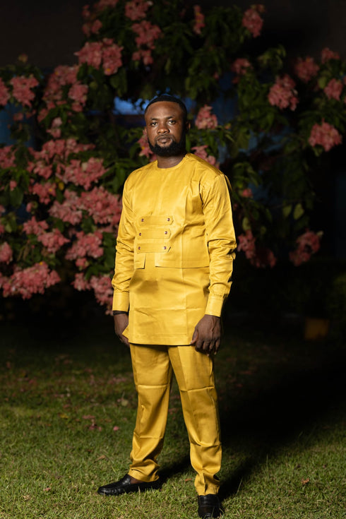 CHINEDU Prestige African Long-sleeve Men's Senator Outfit Set -  Royal Gold Edition