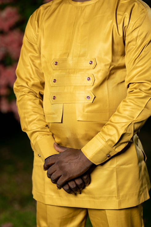 CHINEDU Prestige African Long-sleeve Men's Senator Outfit Set -  Royal Gold Edition