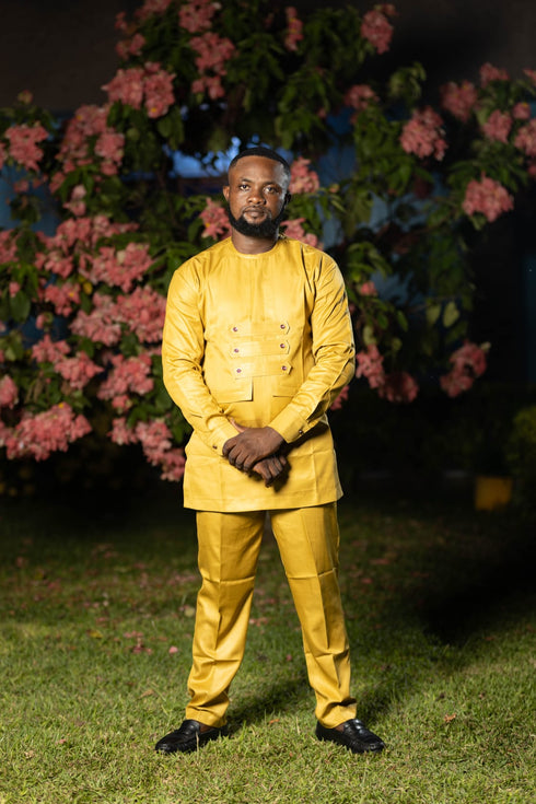 CHINEDU Prestige African Long-sleeve Men's Senator Outfit Set -  Royal Gold Edition