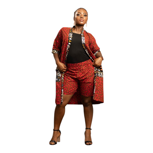 CHIPO Ankara Chic Three Quater A-Line Kimono with Matching Shorts Set.