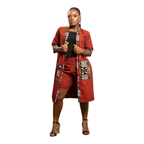 CHIPO Ankara Chic Three Quater A-Line Kimono with Matching Shorts Set.