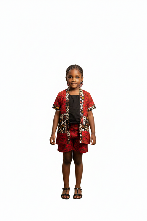 CHIPO Girls Ankara Chic Three Quater A-Line Kimono with Matching Shorts Set
