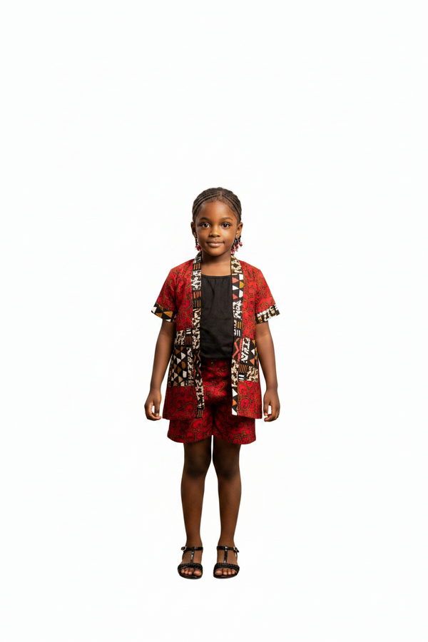 CHIPO Girls Ankara Chic Three Quater A-Line Kimono with Matching Shorts Set