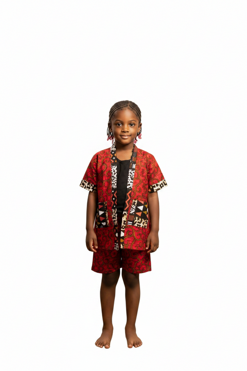 CHIPO Girls Ankara Chic Three Quater A-Line Kimono with Matching Shorts Set