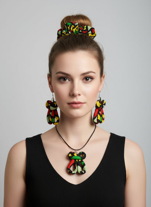 Carnival Knots Accessory Trio - Ankara Earring and Necklace Set