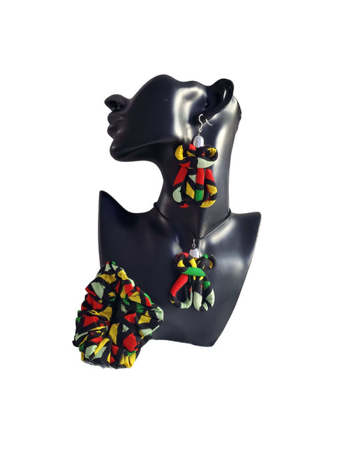 Carnival Knots Accessory Trio - Ankara Earring and Necklace Set