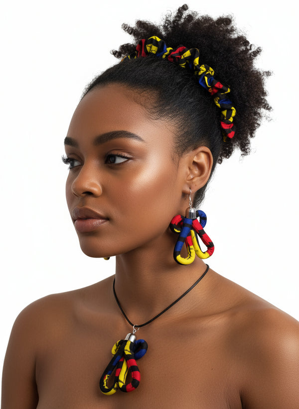 Carnival Knots Accessory Trio - Ankara Earring and Necklace Set