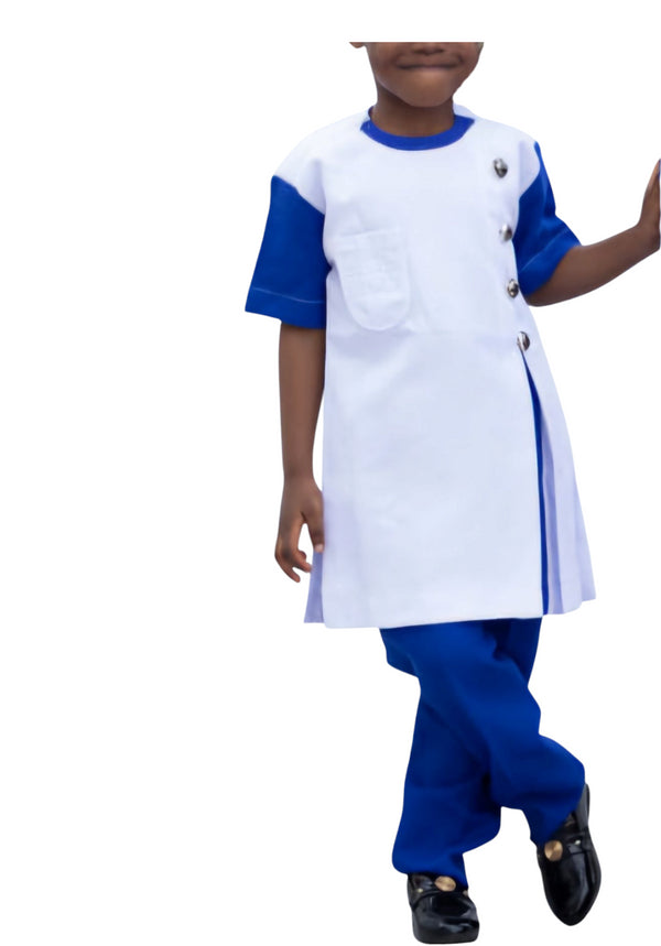 DITHABISO Handmade Contrast Panel Long Sleeve Caftan and Pants Set for Boys