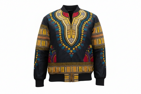 DUMISA Ankara Goldloom Bold African Print UNISEX Adult Bomber Jacket Only