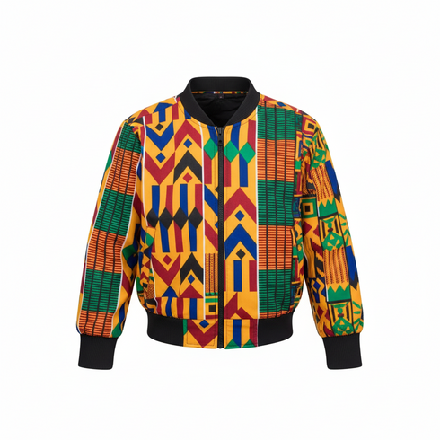DUMISA Ankara Goldloom Print UNISEX Bomber Jacket Only for Girls and Boys