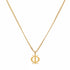 Gold necklace with a unique pendant on a marble surface