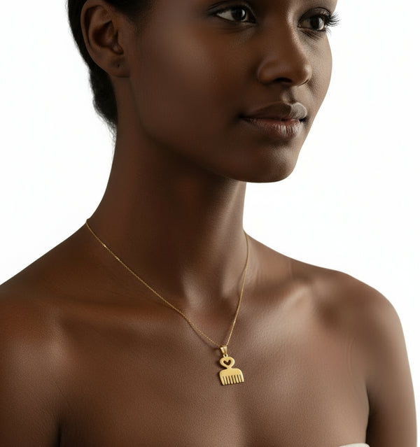 Duafe Gold Necklace - Adinkra Necklace Stainless Steel