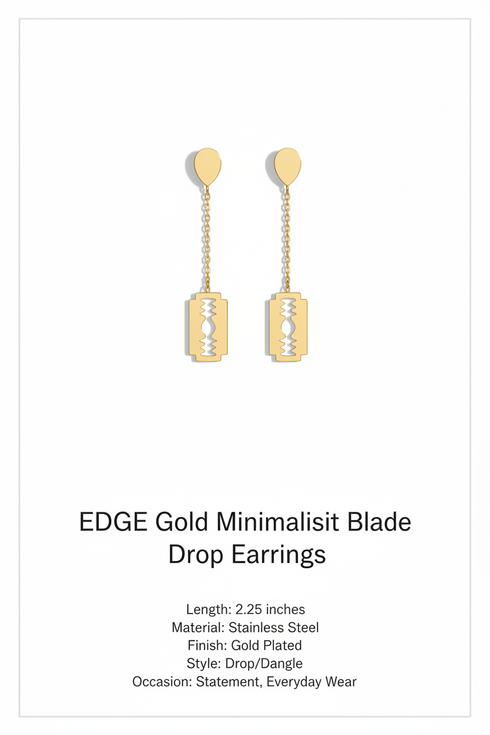 EDGE Gold Minimalist Stainless Steel Blade Drop Statement Earrings Only – Geometric Modern Dangle Earrings, Lightweight Bold Fashion Jewelry for Women, Gift for Her