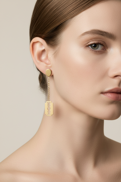EDGE Gold Minimalist Stainless Steel Blade Drop Statement Earrings Only – Geometric Modern Dangle Earrings, Lightweight Bold Fashion Jewelry for Women, Gift for Her