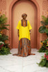 EOS African Adire Silk Crepe and Aso Oke Woven Traditional Fabric Boubou Kaftan Dress With Matching Headwrap Set - 2 pieces Boubou Set