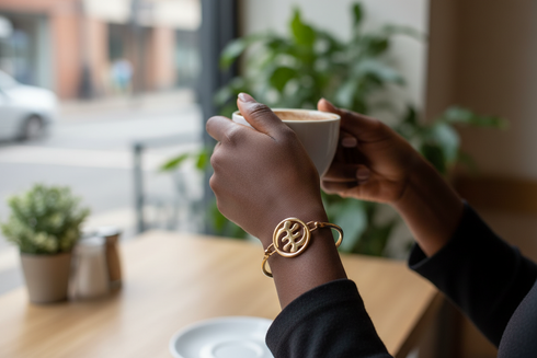 ESSENCE GYE-NYAME Adinkra stainless steel open bangle bracelet only