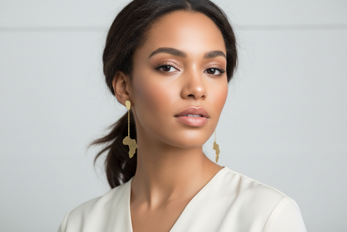 KALIFA Gold Stainless Steel Contemporary Africa Map Drop Dangle Earrings
