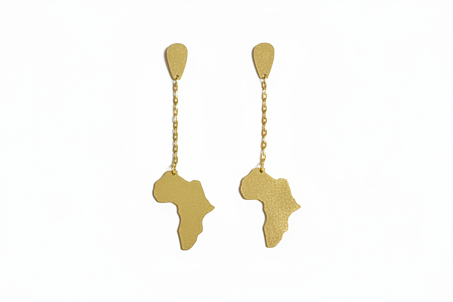 KALIFA Gold Stainless Steel Contemporary Africa Map Drop Dangle Earrings