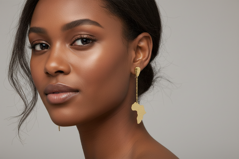 KALIFA Gold Stainless Steel Contemporary Africa Map Drop Dangle Earrings