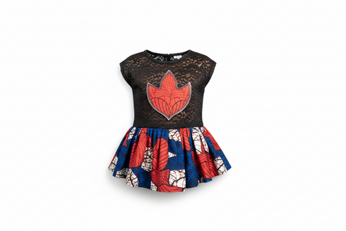 Elowen Black Lace with Flower Pattern and Ankara Peplum Top for Girls – Bold African Print Sleeveless Top Only