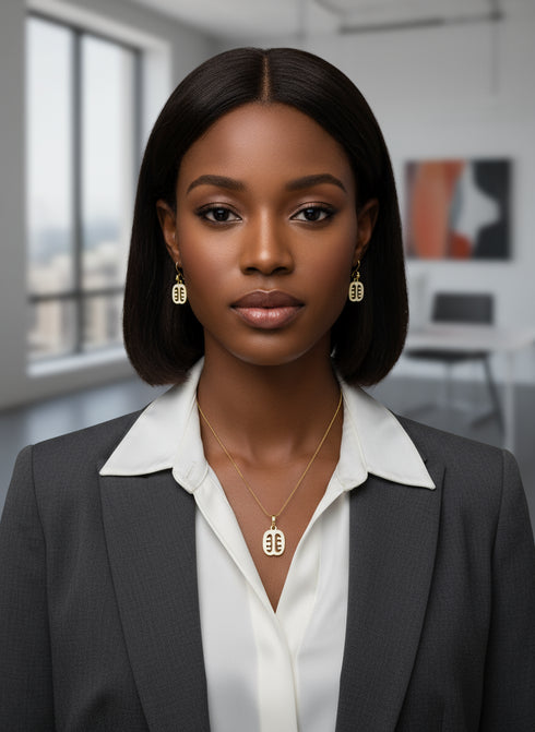 Ese ne Tekrema Earrings and Necklace Set - Adinkra Necklace & Earrings Set Stainless Steel