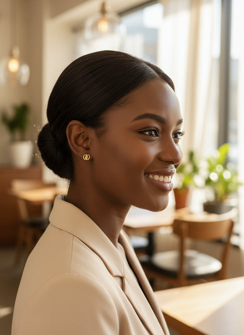 SUPREME GYE NYAME Adinkra Eternal Faith Gold Stud Earrings – Minimalistic Handmade Women’s Jewelry