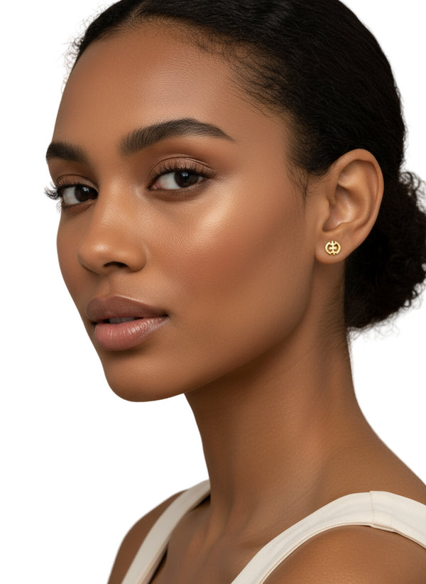 SUPREME GYE NYAME Adinkra Eternal Faith Gold Stud Earrings – Minimalistic Handmade Women’s Jewelry