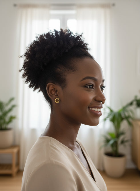 ETERNAL FAITH GYE NYAME Adinkra Gold Stud Earrings – Minimalist Handmade Women’s Jewelry