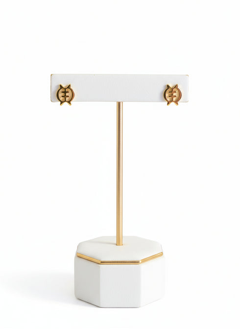 ETERNAL FAITH GYE NYAME Adinkra Gold Stud Earrings – Minimalist Handmade Women’s Jewelry