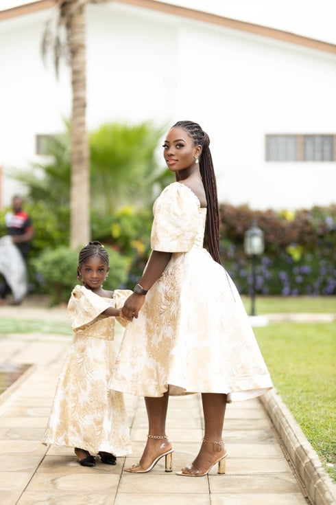 FANTA Short Golden Grace Twirl Serenity Brocade Dress