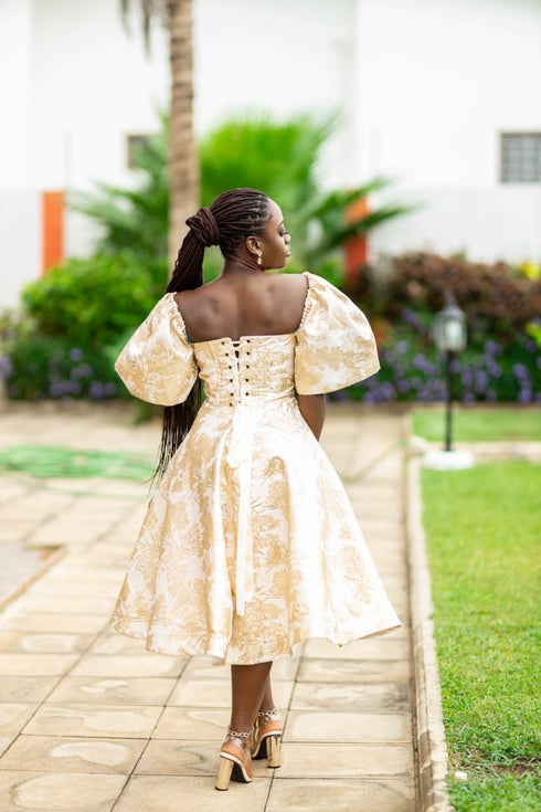 FANTA Short Golden Grace Twirl Serenity Brocade Dress