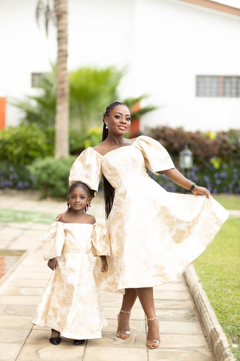 FANTA Short Golden Grace Twirl Serenity Brocade Dress