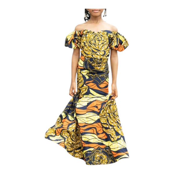 GIMBIYA Long Majestic Rose Flower Pattern Mermaid Ankara Dress for girls