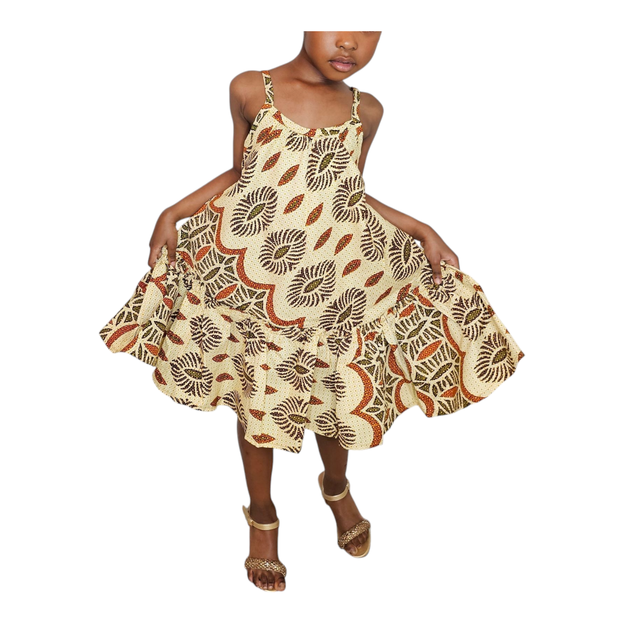 GOLDIER Girls African Print Flare Midi Dress  Sleeveless Style  Regal  Exquisite Designs