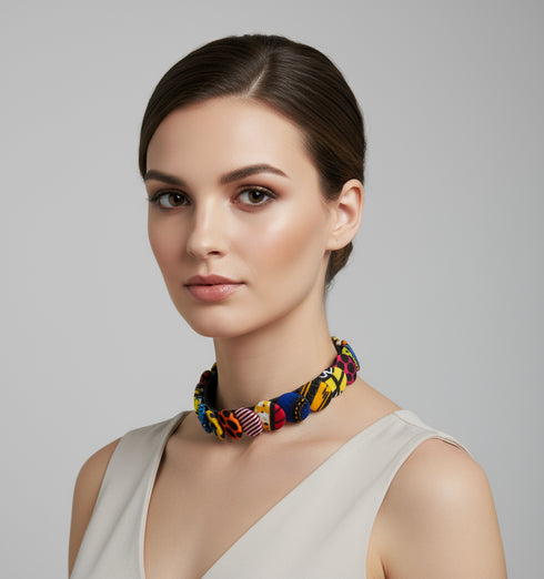 Geo-Tribal Button Choker Ankara Necklace