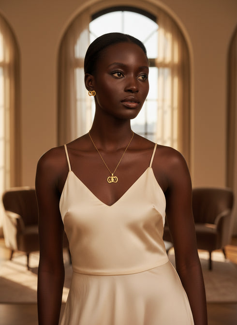 ETERNAL Grace GYE NYAME Adinkra Necklace and Earrings Set – African Stainless Steel Jewelry for Women