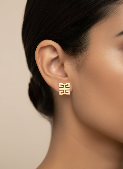 Virtue WO FORO DUA PA Adinkra Minimalist Stud Earrings – African Stainless Steel Jewelry for Women